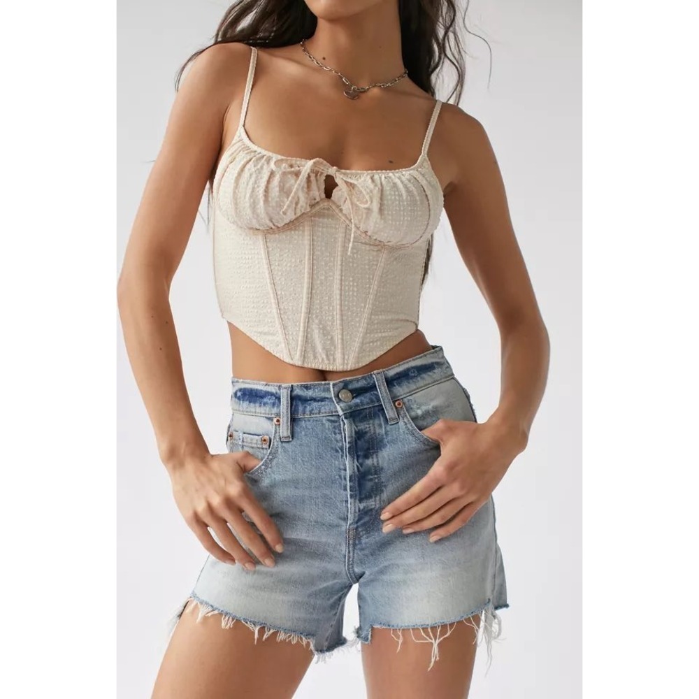 Out From Under Modern Love Corset Cream Swiss Dot Bustier Top Small
